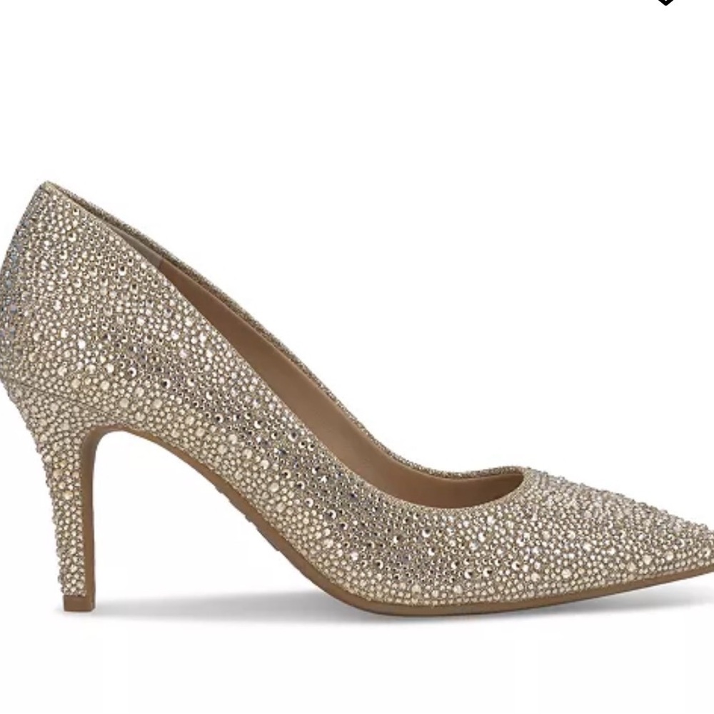 INC International Concepts Zitah Rhinestone Pointed Toe Heels Gold Bling Sz 8.5
